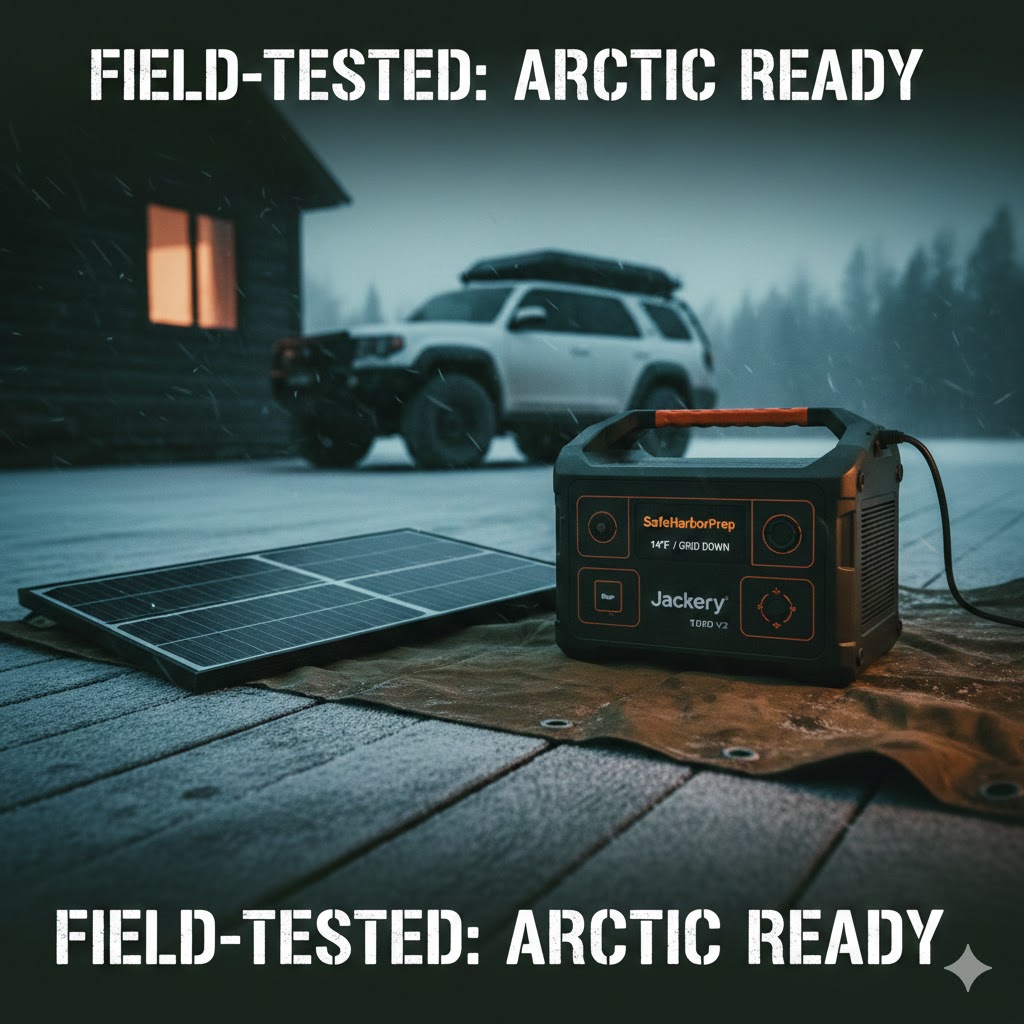 Jackery Solar Generator 2000 V2 in arctic emergency scenario with solar panels
